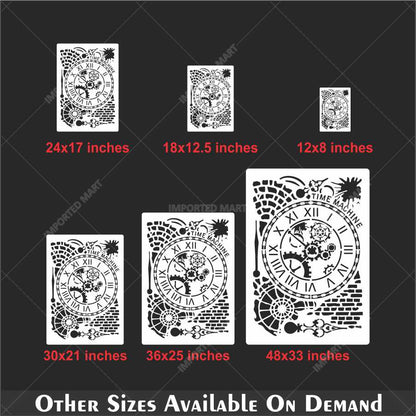 Time Machine Clock Stencil for Wall, Wood & Furniture – Steampunk Gear Design – ID# 675