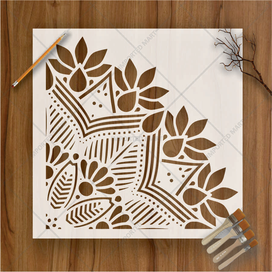 Traditional Floral Corner Motif Stencil for Walls, Fabric & Furniture – ID# 676