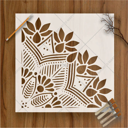 Traditional Floral Corner Motif Stencil for Walls, Fabric & Furniture – ID# 676