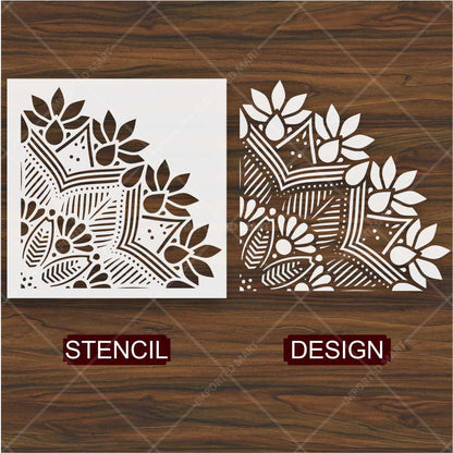Traditional Floral Corner Motif Stencil for Walls, Fabric & Furniture – ID# 676