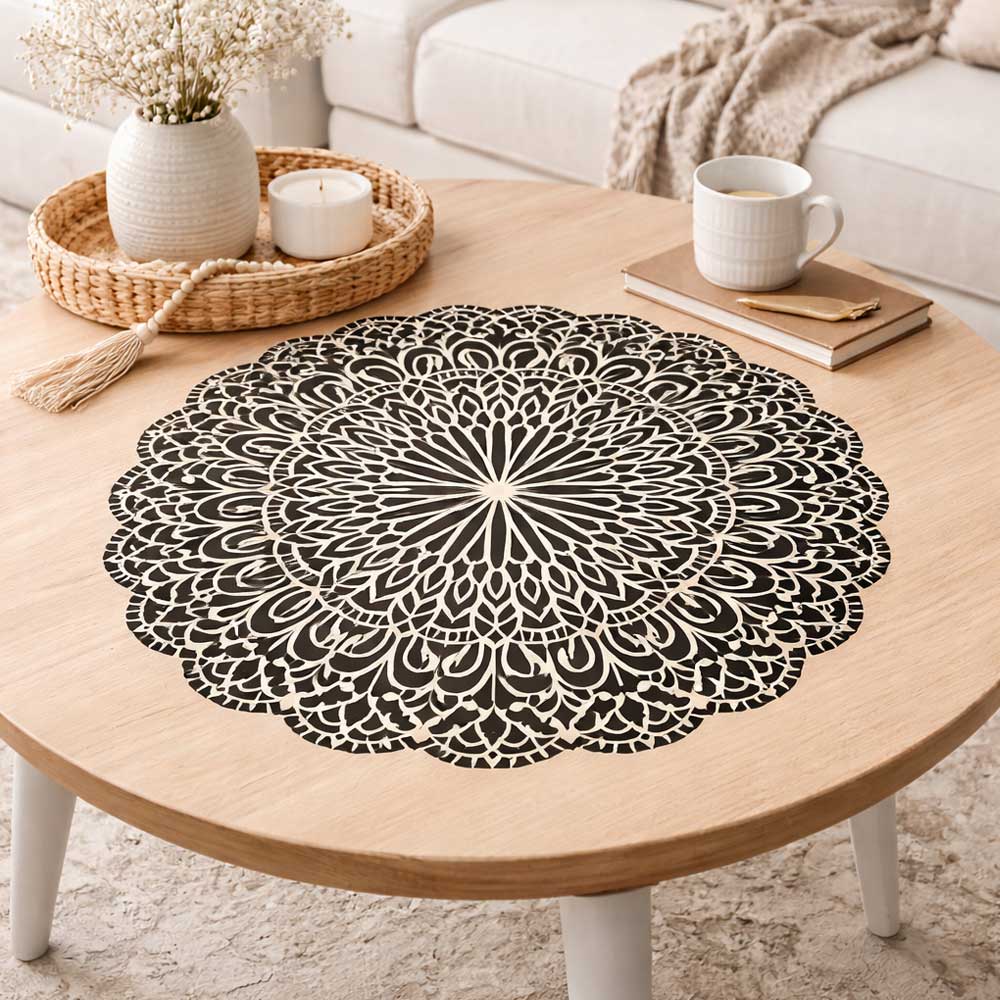 Floral Mandala Stencil for Wall, Floor & Furniture Art – Round Decorative Lotus Pattern – ID# 677