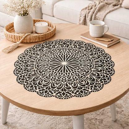 Floral Mandala Stencil for Wall, Floor & Furniture Art – Round Decorative Lotus Pattern – ID# 677