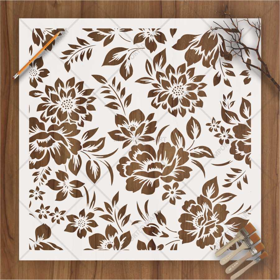 Dense Floral Pattern Stencil for Walls, Fabric & Furniture – Full Surface Repeat Design – ID# 678