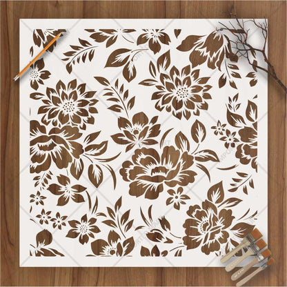 Dense Floral Pattern Stencil for Walls, Fabric & Furniture – Full Surface Repeat Design – ID# 678