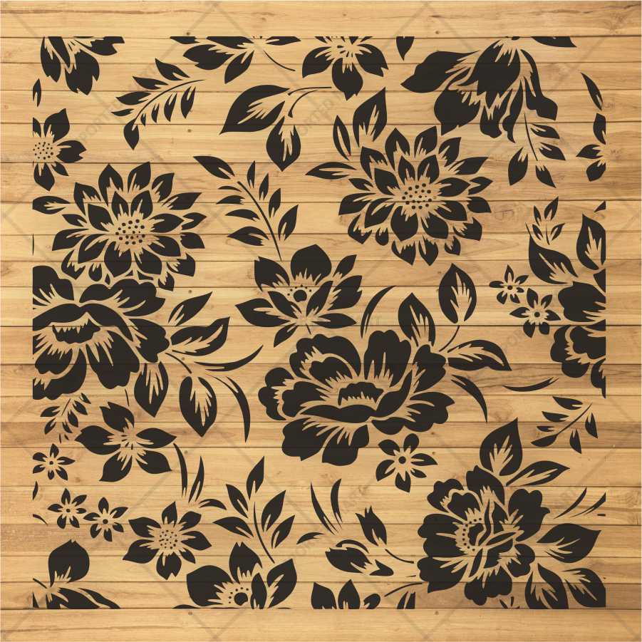 Dense Floral Pattern Stencil for Walls, Fabric & Furniture – Full Surface Repeat Design – ID# 678