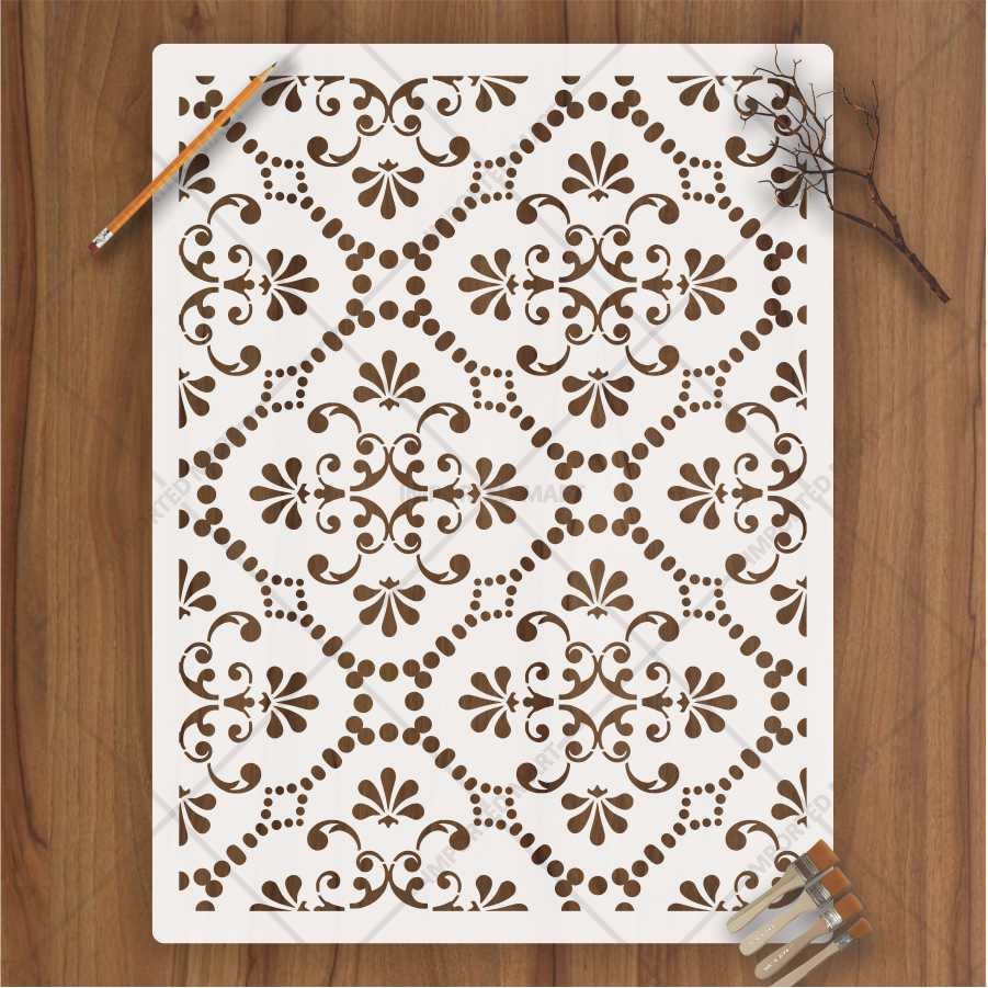 Ornamental Lattice Tile Stencil for Wall, Wood & Fabric Art – Vintage Pattern – ID# 149