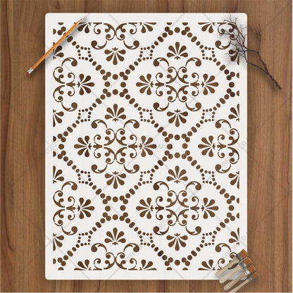 Ornamental Lattice Tile Stencil for Wall, Wood & Fabric Art – Vintage Pattern – ID# 149