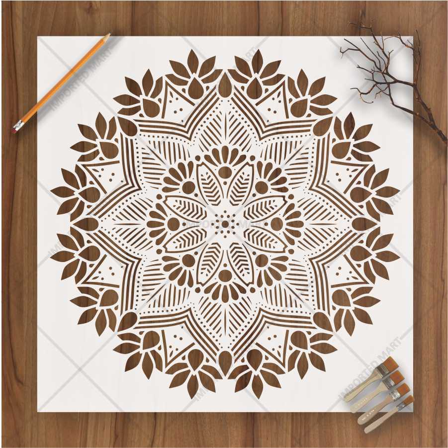 Floral Radiance Mandala Stencil for Wall & Floor Art – Round Boho Pattern – ID# 143