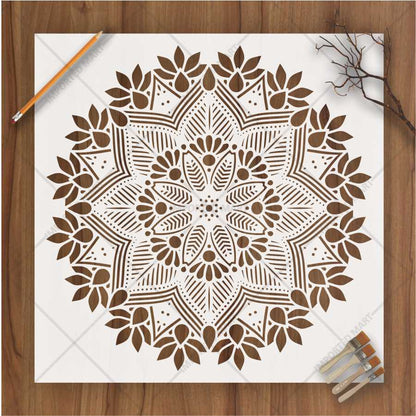 Floral Radiance Mandala Stencil for Wall & Floor Art – Round Boho Pattern – ID# 143