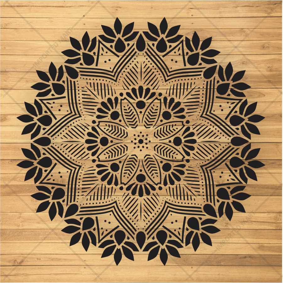 Floral Radiance Mandala Stencil for Wall & Floor Art – Round Boho Pattern – ID# 143