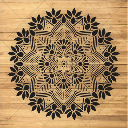 Floral Radiance Mandala Stencil for Wall & Floor Art – Round Boho Pattern – ID# 143