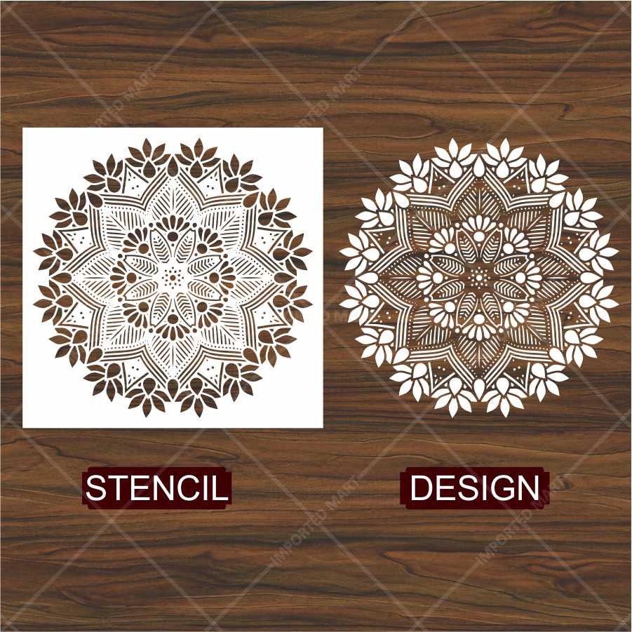 Floral Radiance Mandala Stencil for Wall & Floor Art – Round Boho Pattern – ID# 143