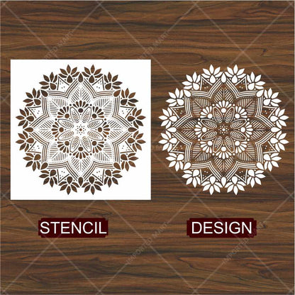 Floral Radiance Mandala Stencil for Wall & Floor Art – Round Boho Pattern – ID# 143