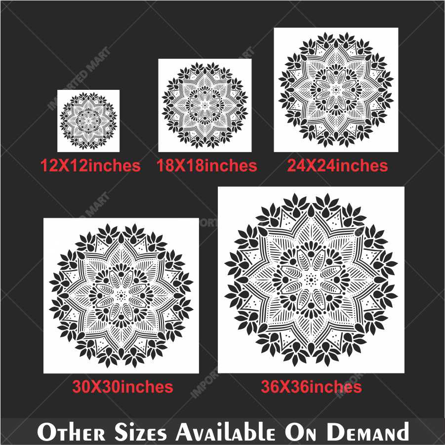 Floral Radiance Mandala Stencil for Wall & Floor Art – Round Boho Pattern – ID# 143