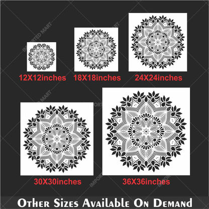 Floral Radiance Mandala Stencil for Wall & Floor Art – Round Boho Pattern – ID# 143