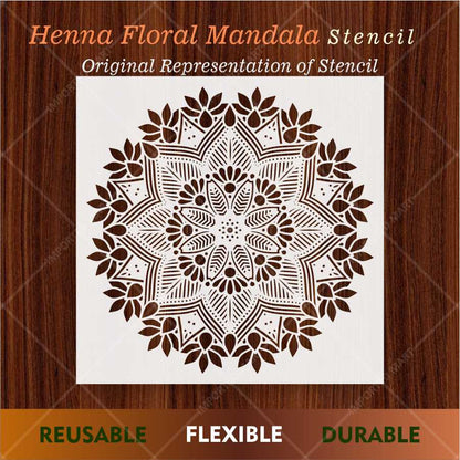 Floral Radiance Mandala Stencil for Wall & Floor Art – Round Boho Pattern – ID# 682
