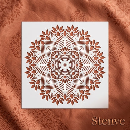 Floral Radiance Mandala Stencil for Wall & Floor Art – Round Boho Pattern – ID# 143