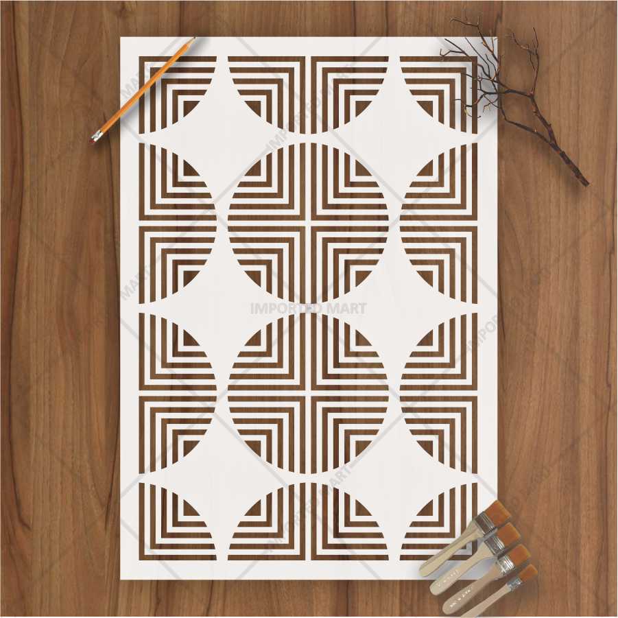 Retro Optical Grid Stencil for Wall, Floor & Fabric Art – Geometric Circle Pattern – ID# 142