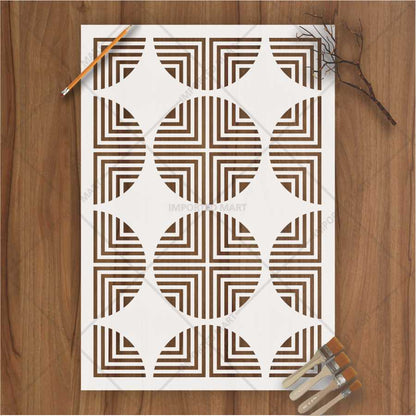 Retro Optical Grid Stencil for Wall, Floor & Fabric Art – Geometric Circle Pattern – ID# 142