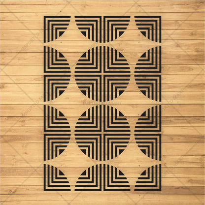 Retro Optical Grid Stencil for Wall, Floor & Fabric Art – Geometric Circle Pattern – ID# 142