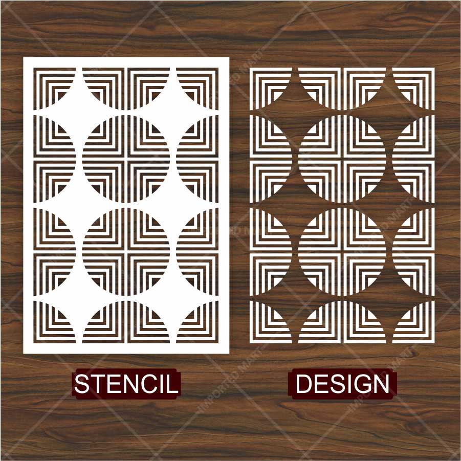 Retro Optical Grid Stencil for Wall, Floor & Fabric Art – Geometric Circle Pattern – ID# 142