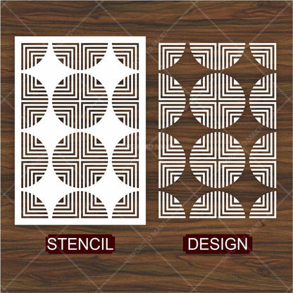 Retro Optical Grid Stencil for Wall, Floor & Fabric Art – Geometric Circle Pattern – ID# 142