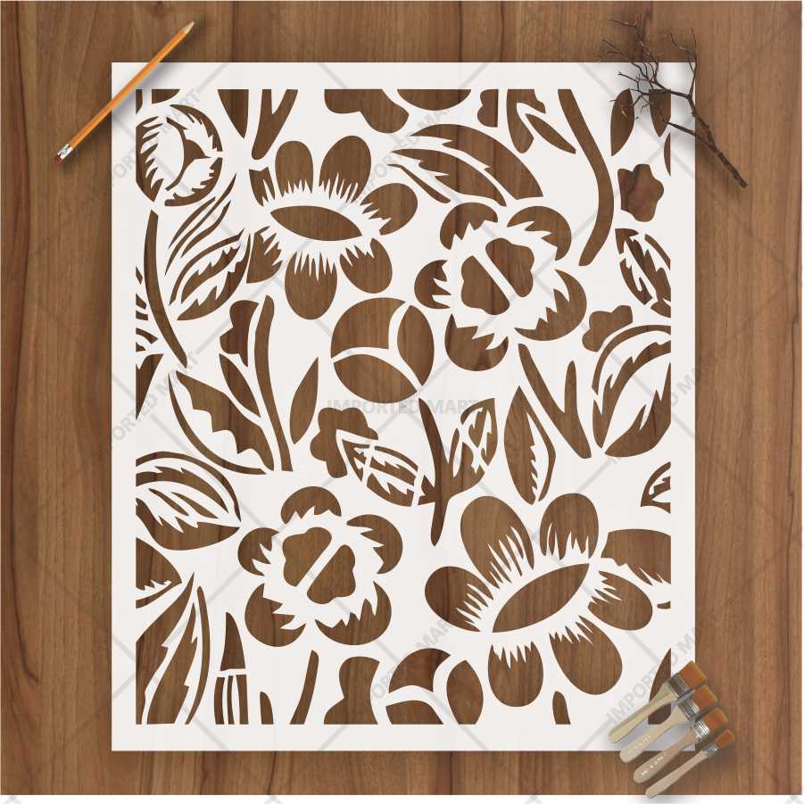 Bold Wildflower Stencil for Wall, Wood & Fabric Art – Handcut Floral Garden Design – ID# 137