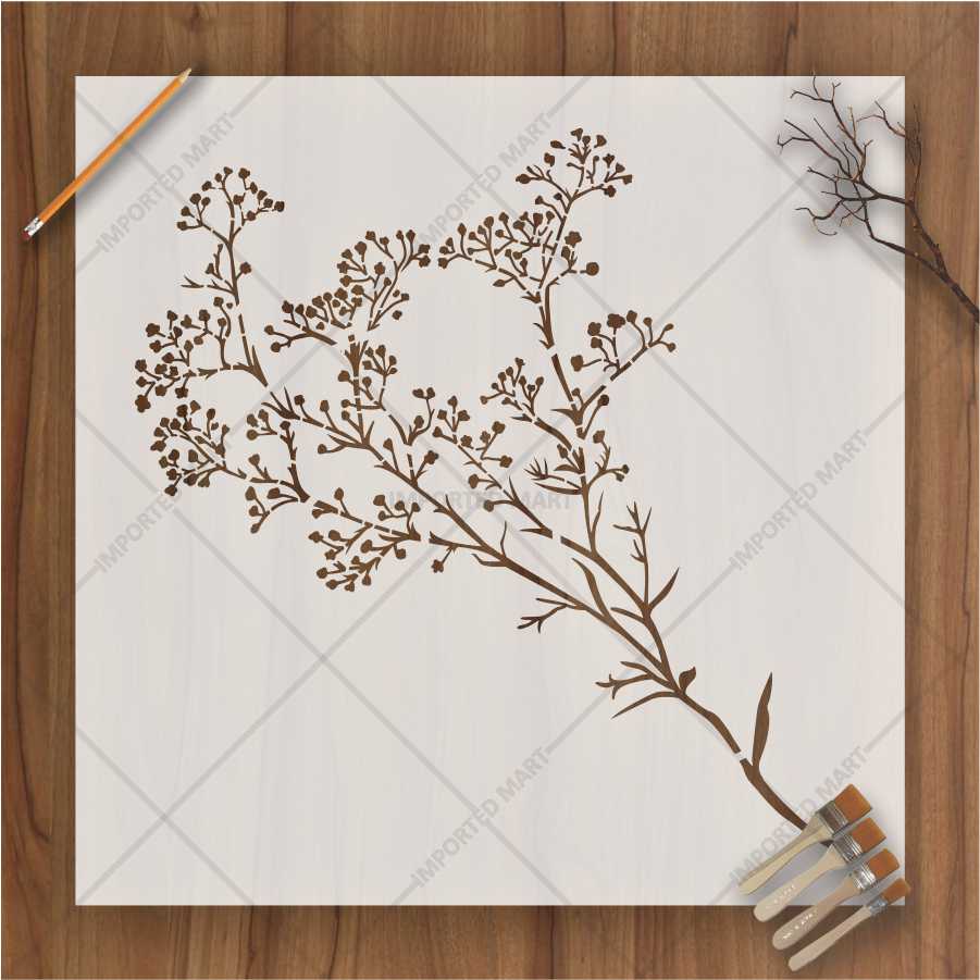 Delicate Branch Blossom Stencil for Wall, Wood & Fabric Art – Botanical Spray Design – ID# 135