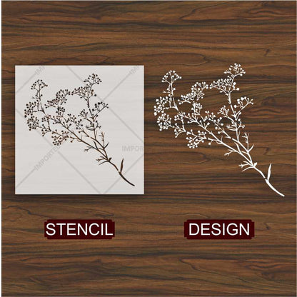 Delicate Branch Blossom Stencil for Wall, Wood & Fabric Art – Botanical Spray Design – ID# 135