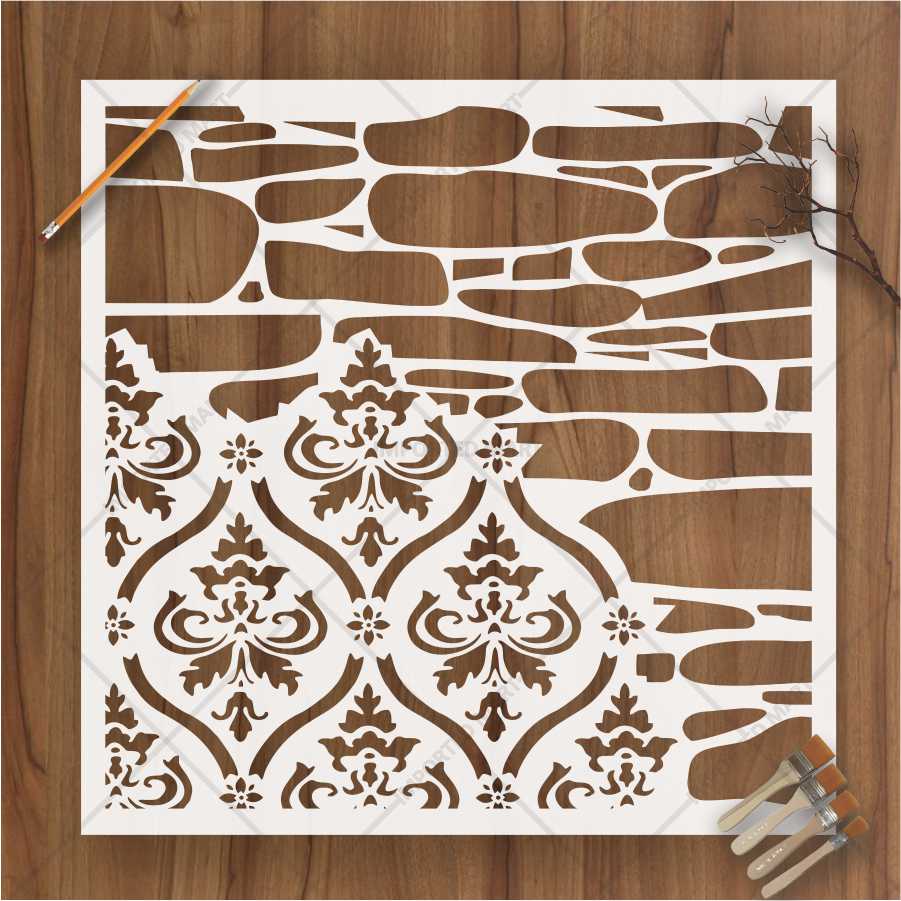 Vintage Baroque Pattern Wallpaper Stencil for Walls, – Intricate PET Damask Design – ID# 692