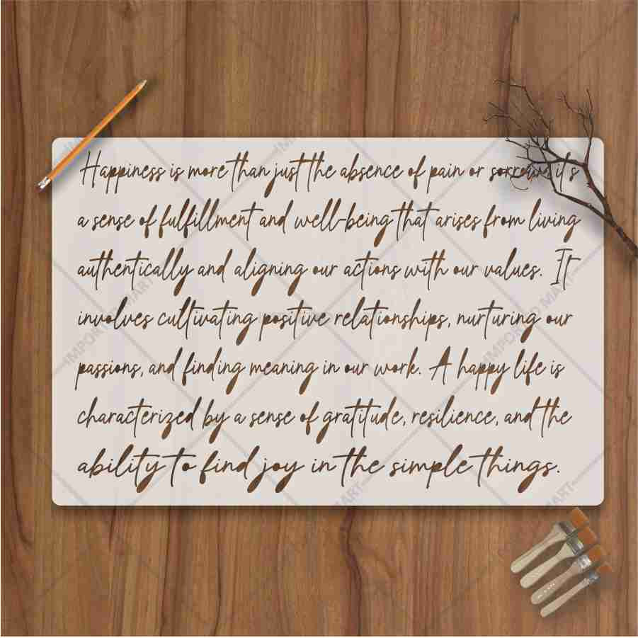 Inspirational Happiness Quote Calligraphy Stencil for Wall, Wood & Canvas Art – Motivational Text Design – ID# 113