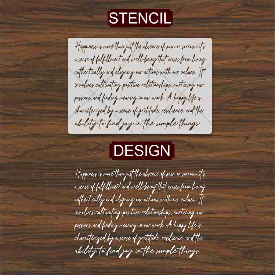 Inspirational Happiness Quote Calligraphy Stencil for Wall, Wood & Canvas Art – Motivational Text Design – ID# 113