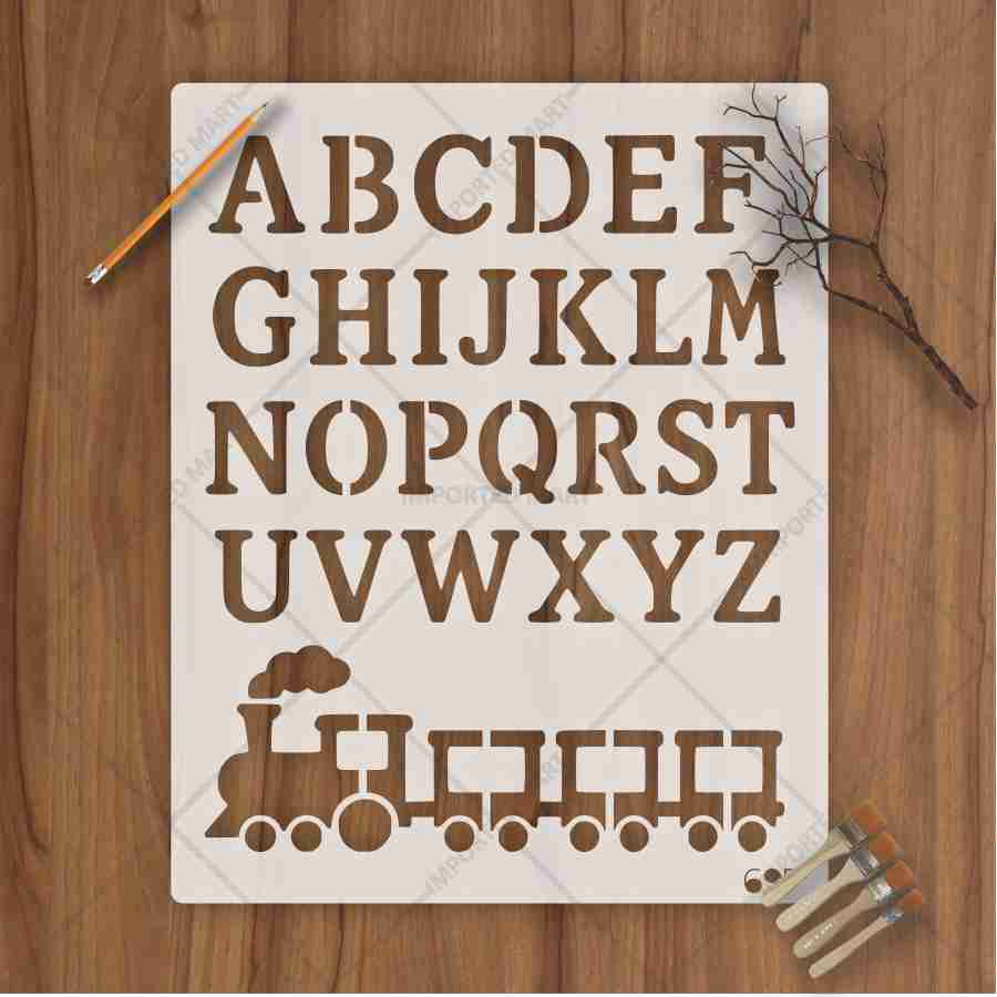 Alphabet Letters & Train Stencil for Wall, Wood & Nursery Art – A-Z Learning Stencil Design – ID# 111