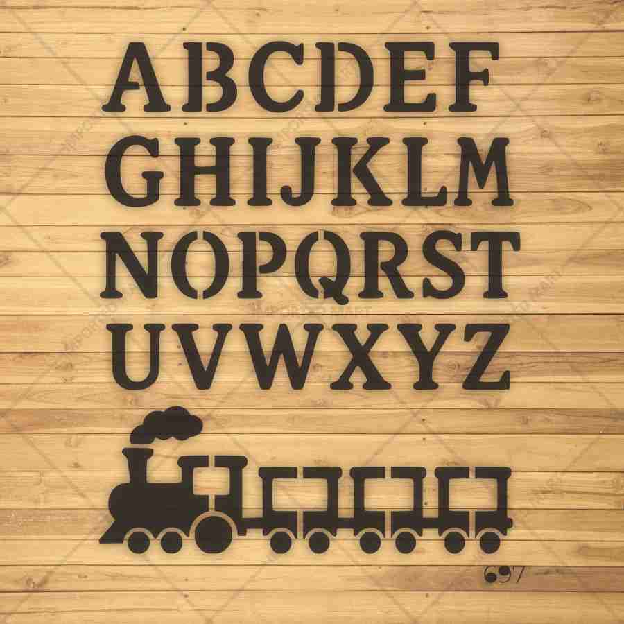 Alphabet Letters & Train Stencil for Wall, Wood & Nursery Art – A-Z Learning Stencil Design – ID# 111