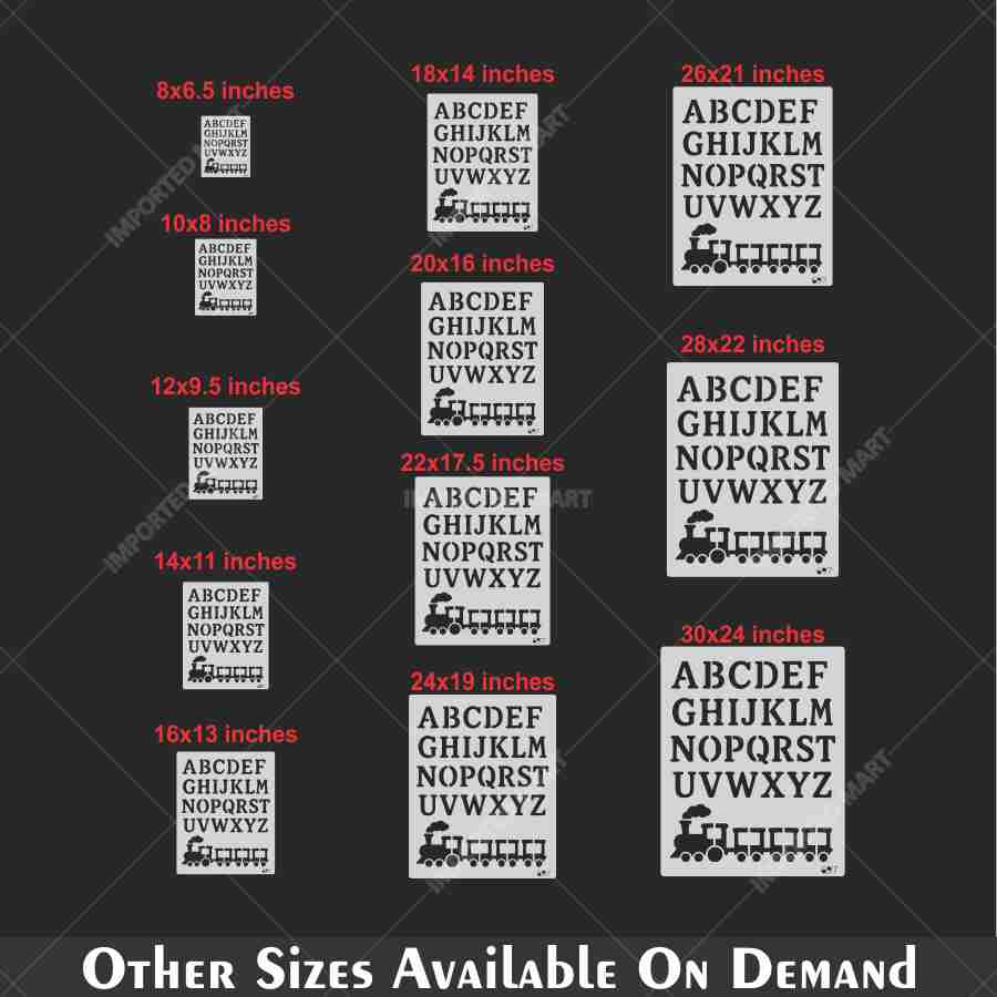 Alphabet Letters & Train Stencil for Wall, Wood & Nursery Art – A-Z Learning Stencil Design – ID# 111