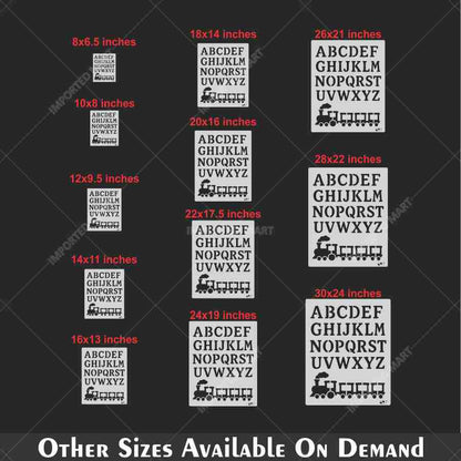Alphabet Letters & Train Stencil for Wall, Wood & Nursery Art – A-Z Learning Stencil Design – ID# 111