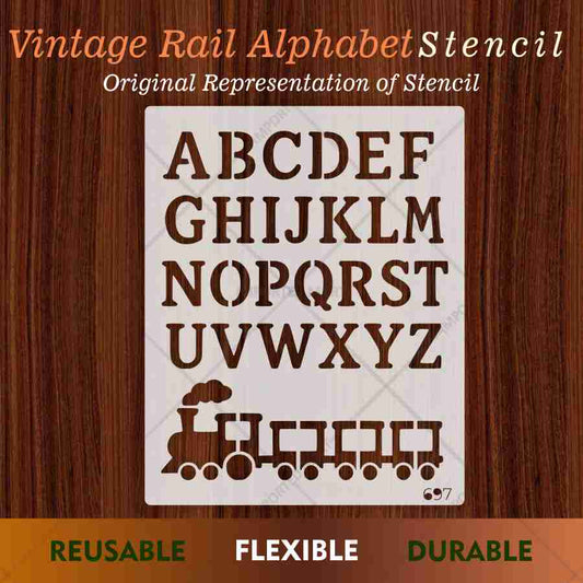 Alphabet Letters & Train Stencil for Wall, Wood & Nursery Art – A-Z Learning Stencil Design – ID# 697