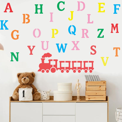 Alphabet Letters & Train Stencil for Wall, Wood & Nursery Art – A-Z Learning Stencil Design – ID# 111