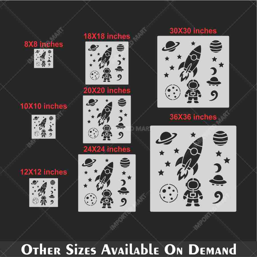 Space Exploration Stencil Bundle for Kids Room Wall, Wood & Fabric Art – Rocket Astronaut Planet Design – ID# 110