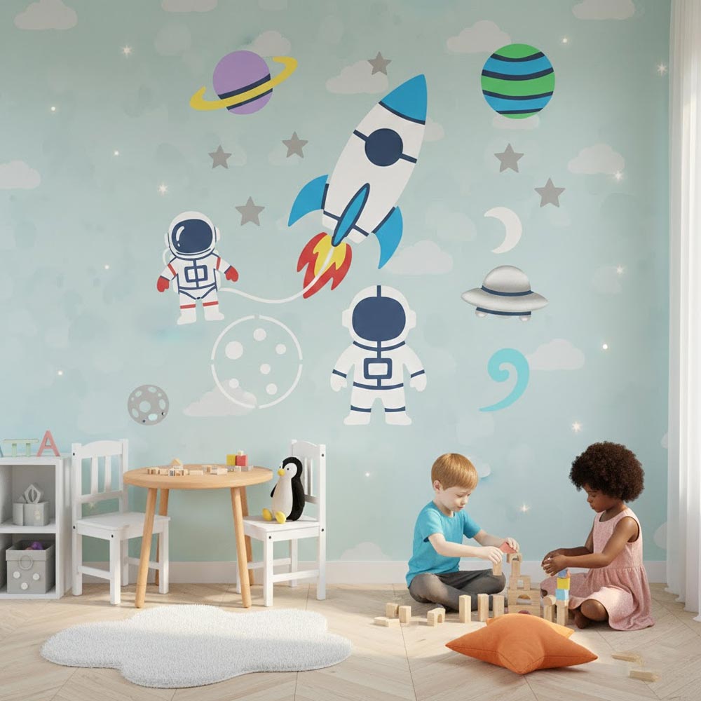 Space Exploration Stencil Bundle for Kids Room Wall, Wood & Fabric Art – Rocket Astronaut Planet Design – ID# 110