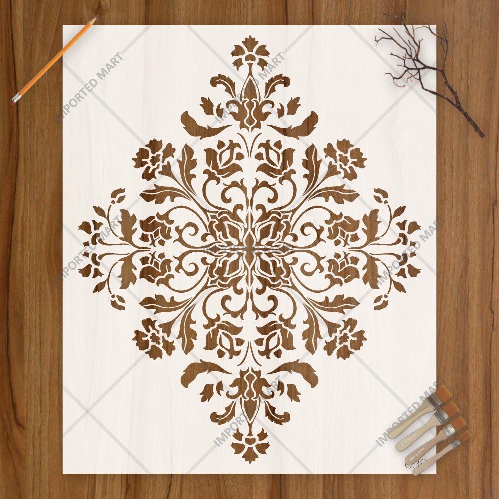 Royal Damask Stencil for Wall, Floor & Furniture Art – Classic Victorian Ornamental Pattern – ID# 699