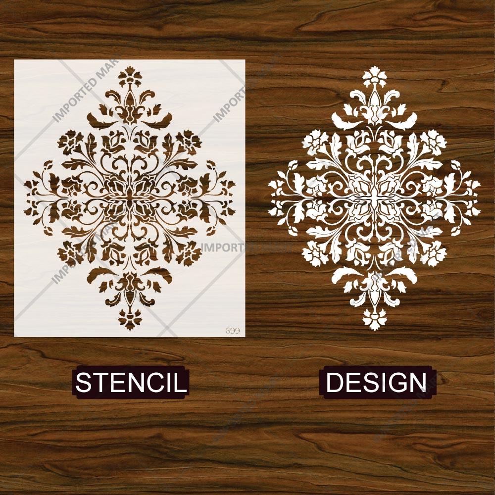 Royal Damask Stencil for Wall, Floor & Furniture Art – Classic Victorian Ornamental Pattern – ID# 699