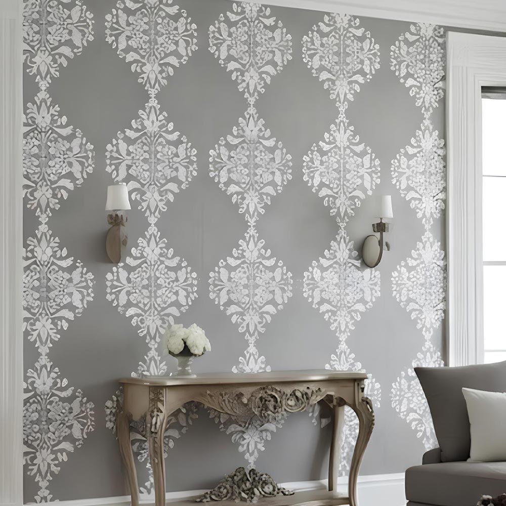 Royal Damask Stencil for Wall, Floor & Furniture Art – Classic Victorian Ornamental Pattern – ID# 699