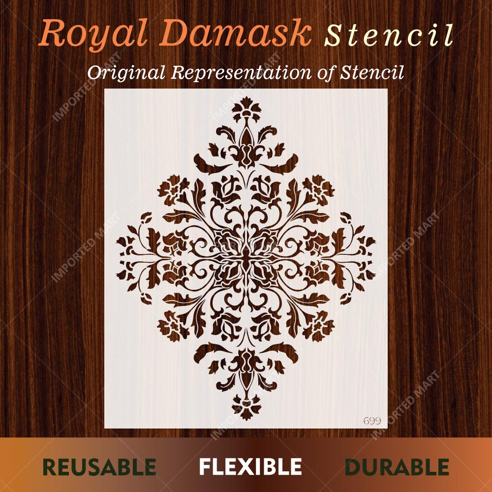 Royal Damask Stencil for Wall, Floor & Furniture Art – Classic Victorian Ornamental Pattern – ID# 699