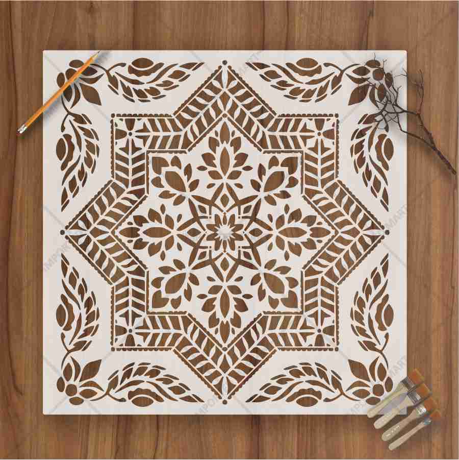 Floral Geometric Mandala Stencil for Wall, Floor & Furniture Art – Indian Folk Pattern Design – ID# 700