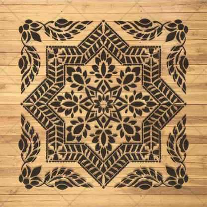 Floral Geometric Mandala Stencil for Wall, Floor & Furniture Art – Indian Folk Pattern Design – ID# 700