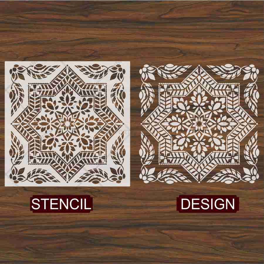 Floral Geometric Mandala Stencil for Wall, Floor & Furniture Art – Indian Folk Pattern Design – ID# 700