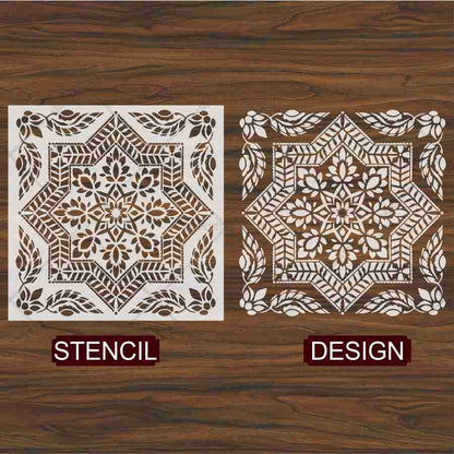 Floral Geometric Mandala Stencil for Wall, Floor & Furniture Art – Indian Folk Pattern Design – ID# 700