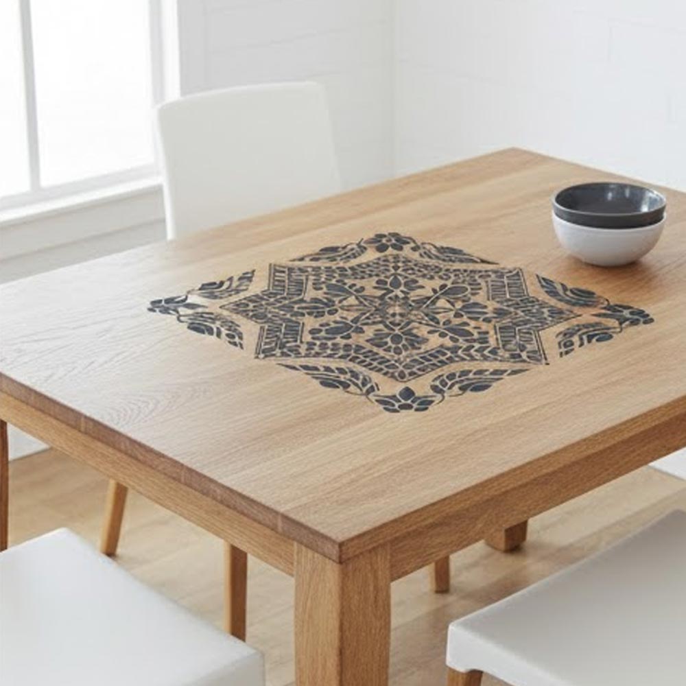 Floral Geometric Mandala Stencil for Wall, Floor & Furniture Art – Indian Folk Pattern Design – ID# 700