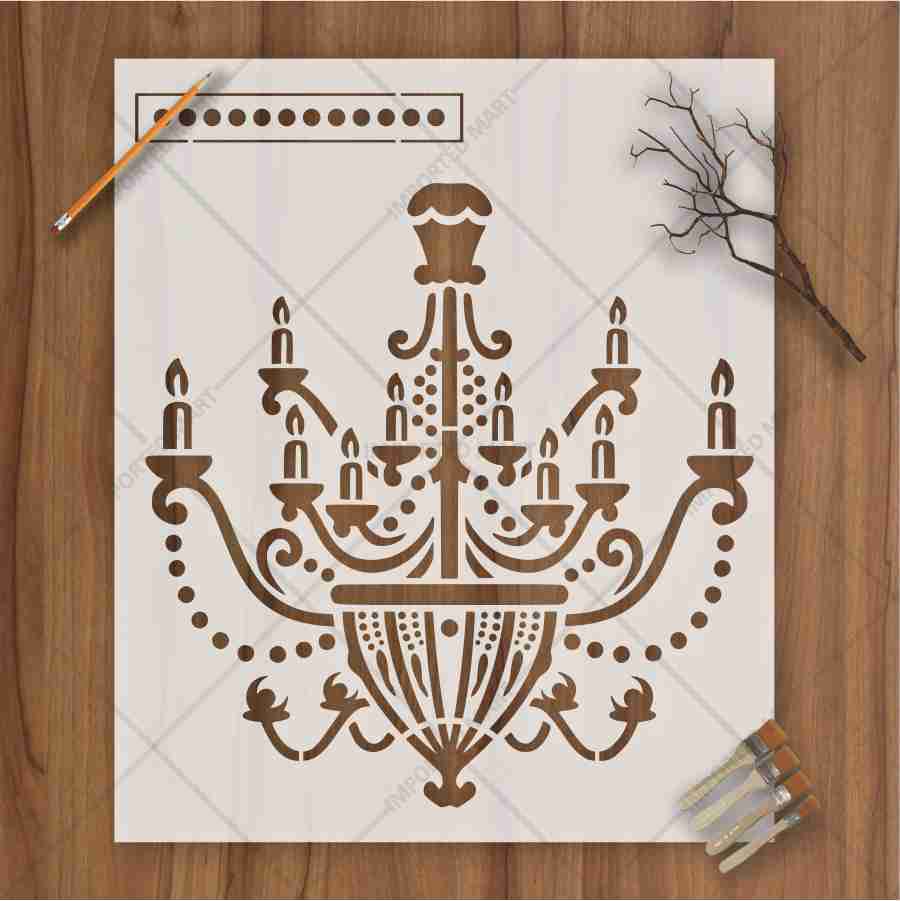 Vintage Chandelier Stencil for Wall, Furniture & Fabric Art – Classic Royal Lighting Design – ID# 701